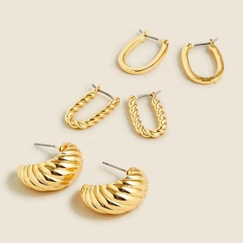 J.Crew Sculptural Gold Earrings set-of-three - Picture 2 of 6